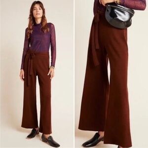 Anthropologie Linette Merino Wool Crop Wide Leg Brown Belted Pant